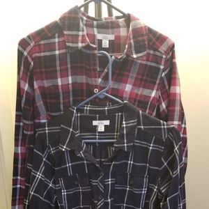 2 Croft & Barrow Plaid Women's Petite Medium Shirts